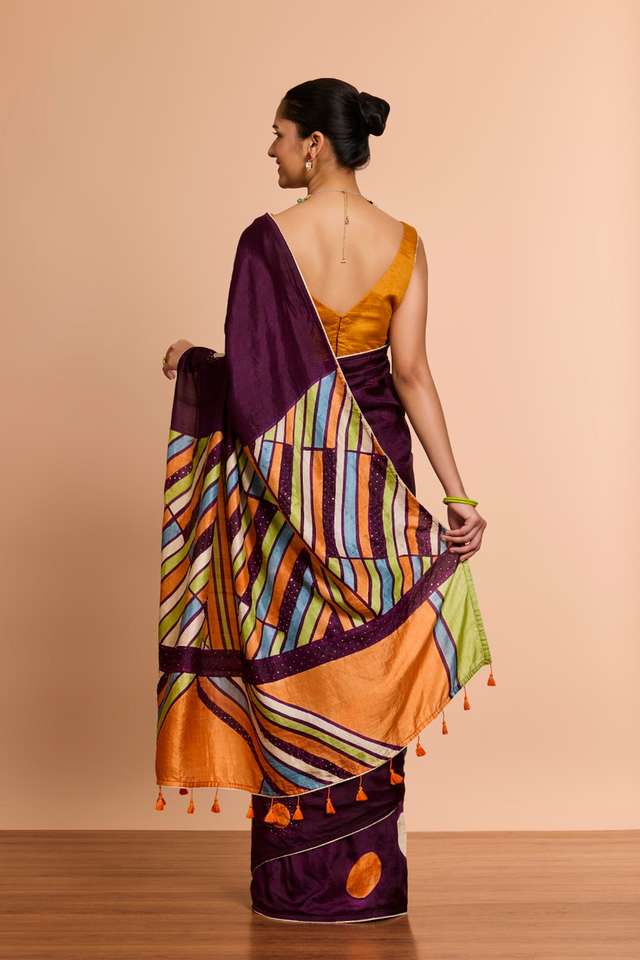 Purple Murshidabad Pure Silk Hand Painted Saree thumbnail image number null