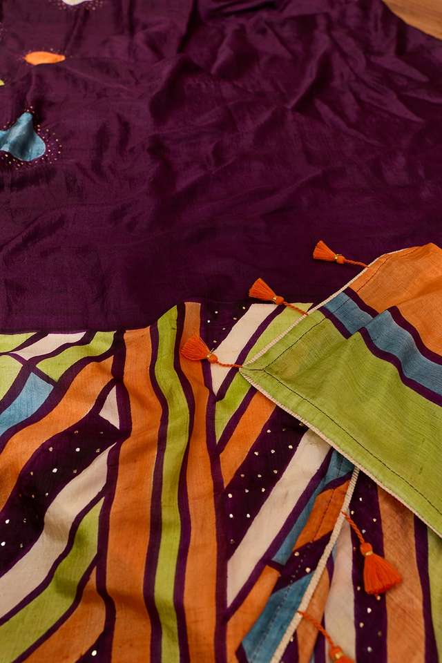 Purple Murshidabad Pure Silk Hand Painted Saree thumbnail image number null