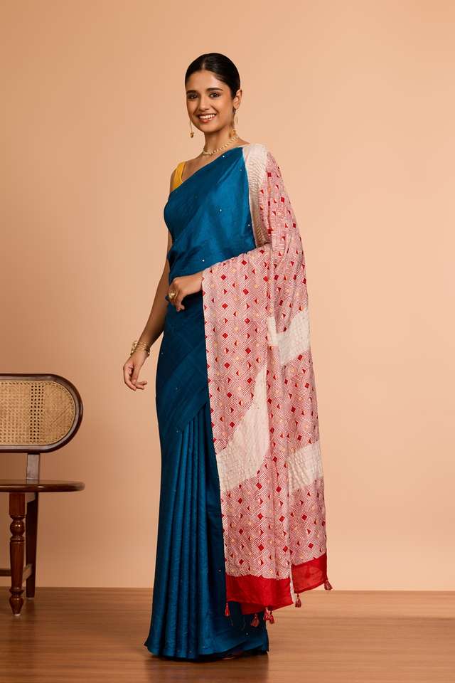 Blue Murshidabad Pure Silk Embroidered Saree thumbnail image number null