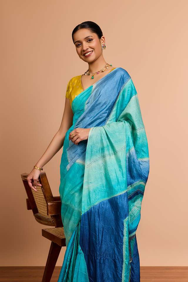 Light Green Bengal Pure Tussar Silk Hand Painted Kantha Saree image number