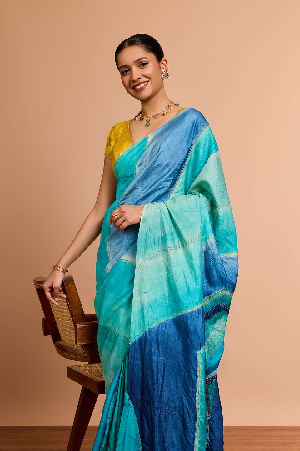 Light Green Bengal Pure Tussar Silk Hand Painted Kantha Saree