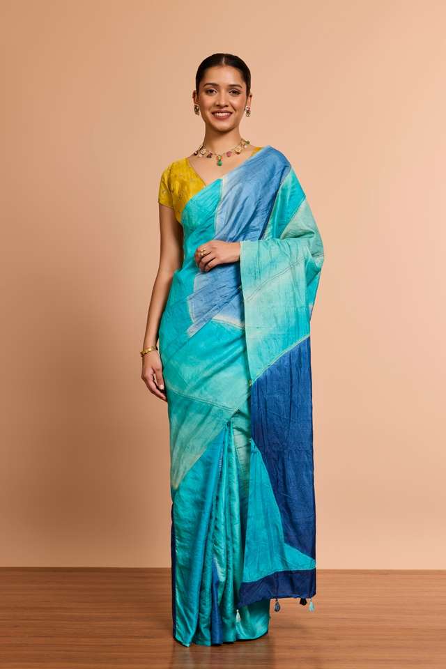 Light Green Bengal Pure Tussar Silk Hand Painted Kantha Saree thumbnail image number null