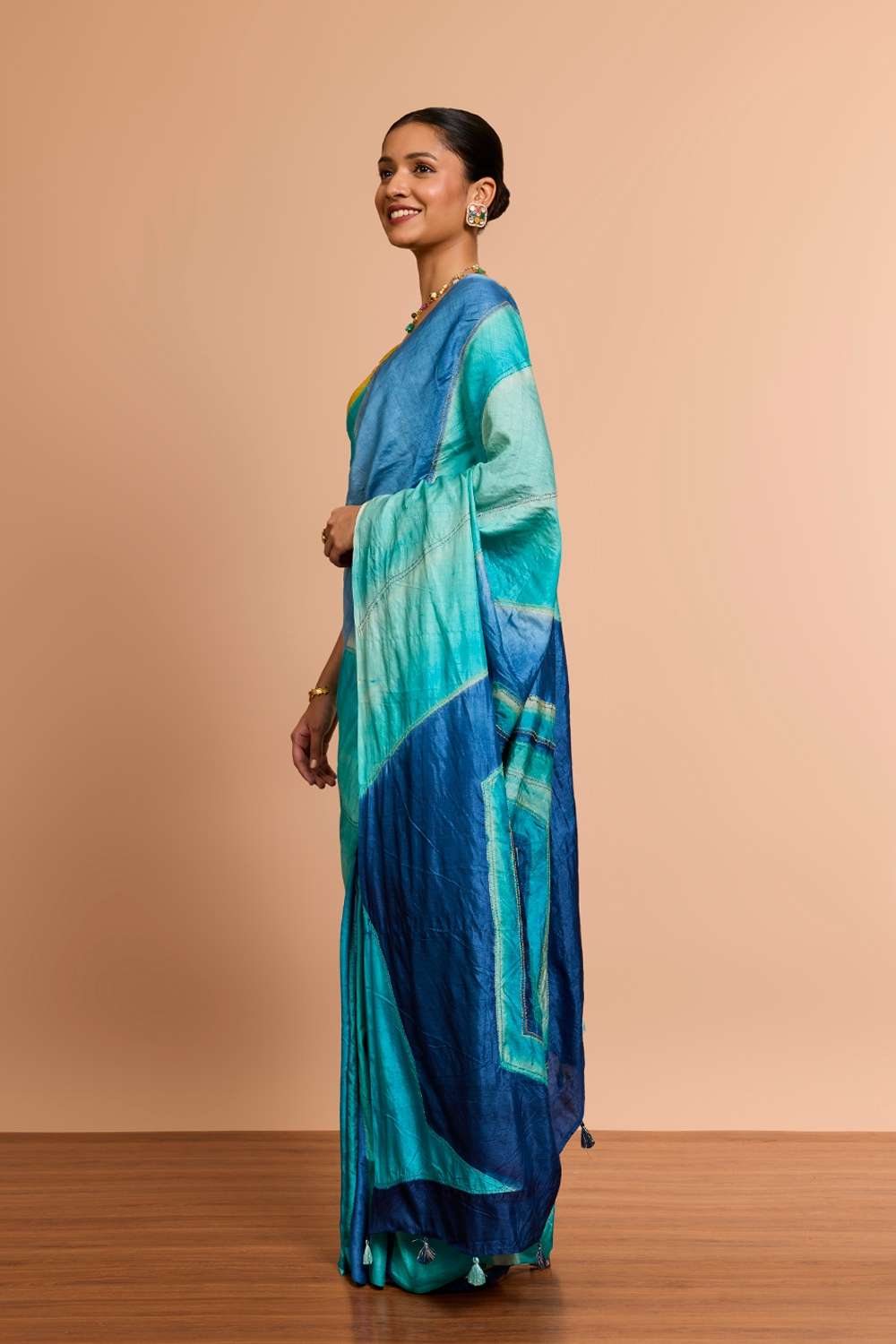 Light Green Bengal Pure Tussar Silk Hand Painted Kantha Saree image number null