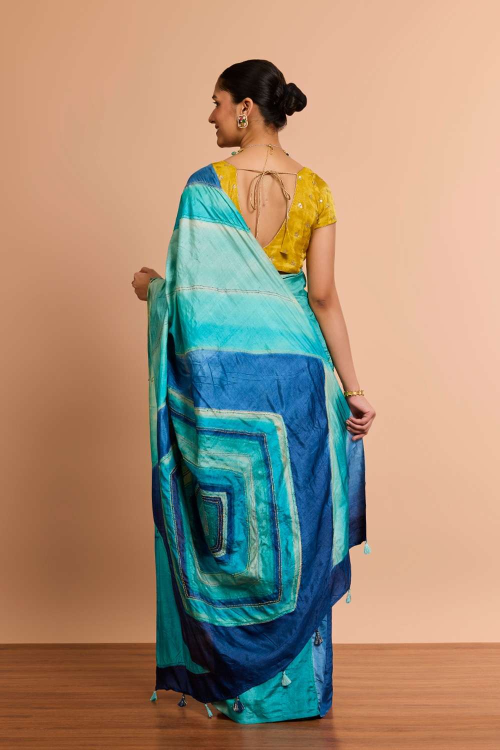 Light Green Bengal Pure Tussar Silk Hand Painted Kantha Saree image number null