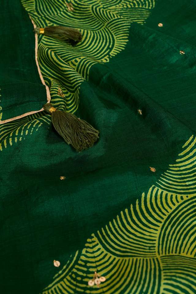 Dark Green Murshidabad Pure Silk Embroidered Saree thumbnail image number null