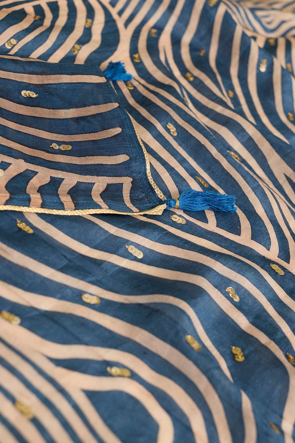 Dark Blue Murshidabad Block Printed Pure Silk Saree image number null