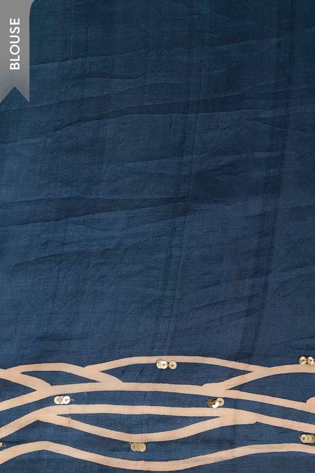 Dark Blue Murshidabad Block Printed Pure Silk Saree thumbnail image number null