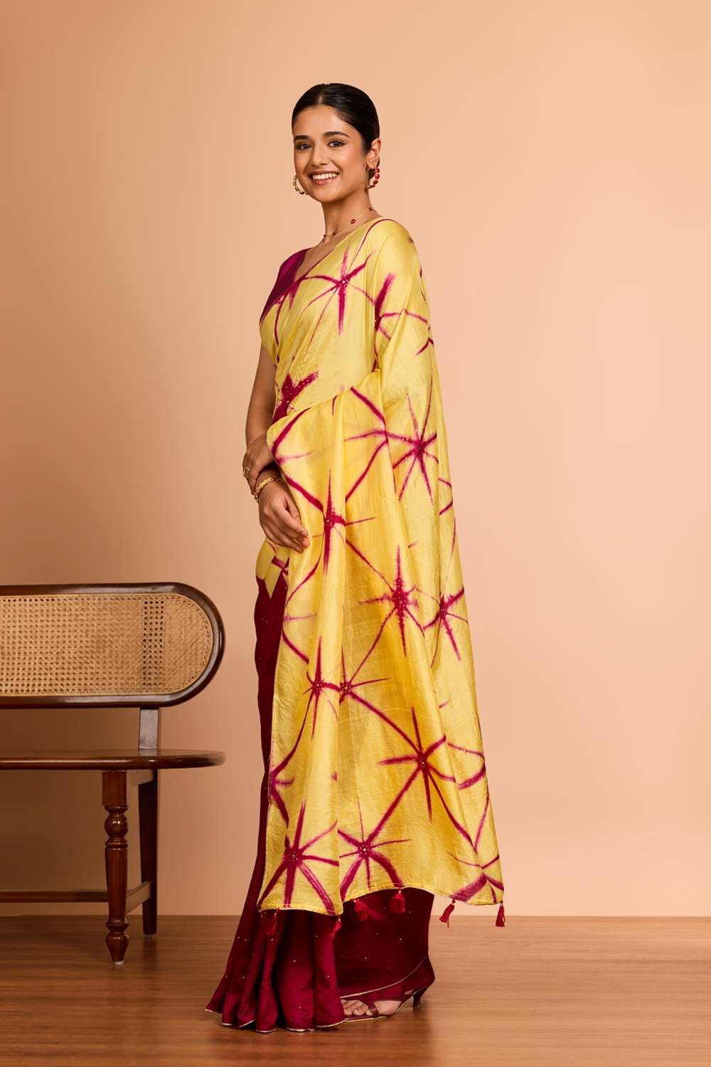 Yellow Murshidabad Pure Silk Mukaish Saree image number null
