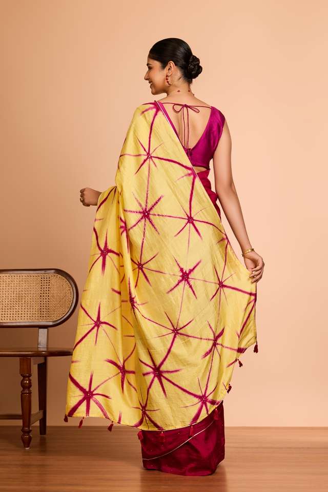 Yellow Murshidabad Pure Silk Mukaish Saree thumbnail image number null