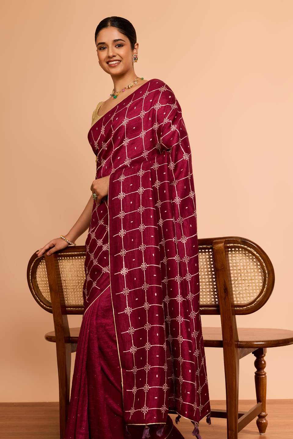 Dark Pink Murshidabad Pure Silk Mukaish Saree