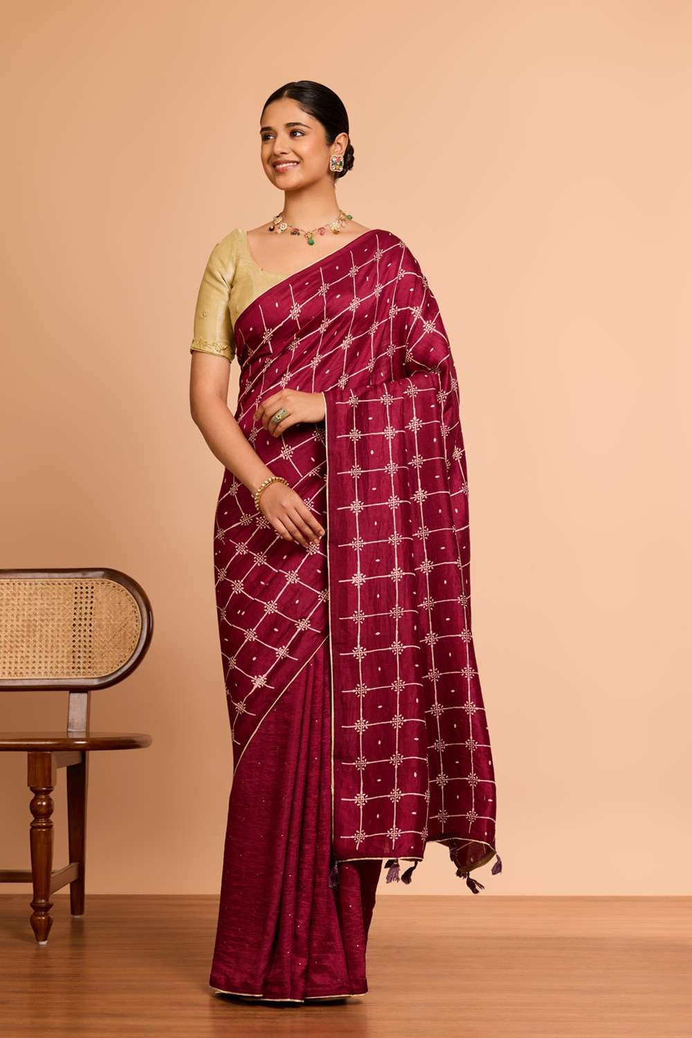 Dark Pink Murshidabad Pure Silk Mukaish Saree image number null