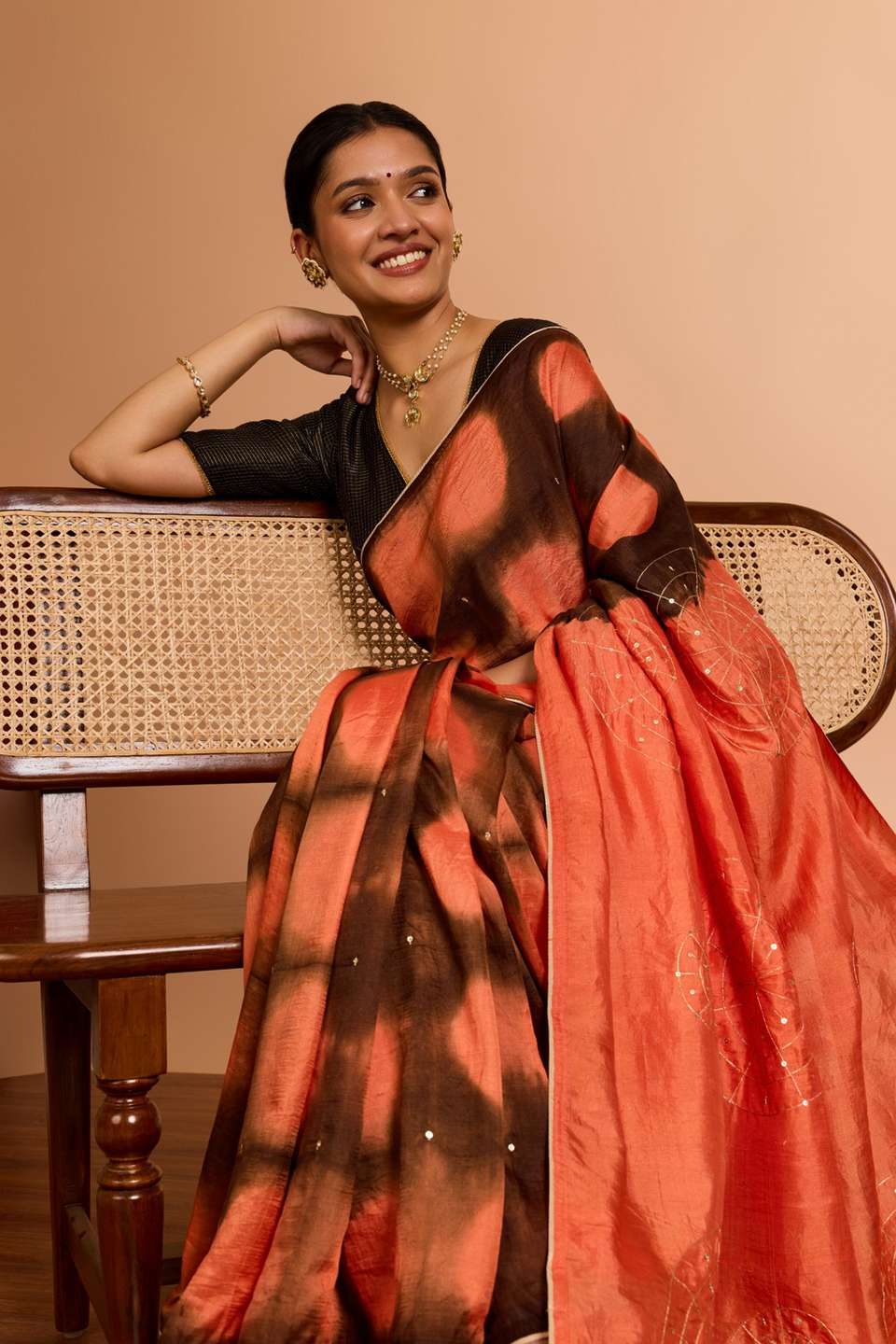 Orange Murshidabad Pure Silk Embroidered Saree