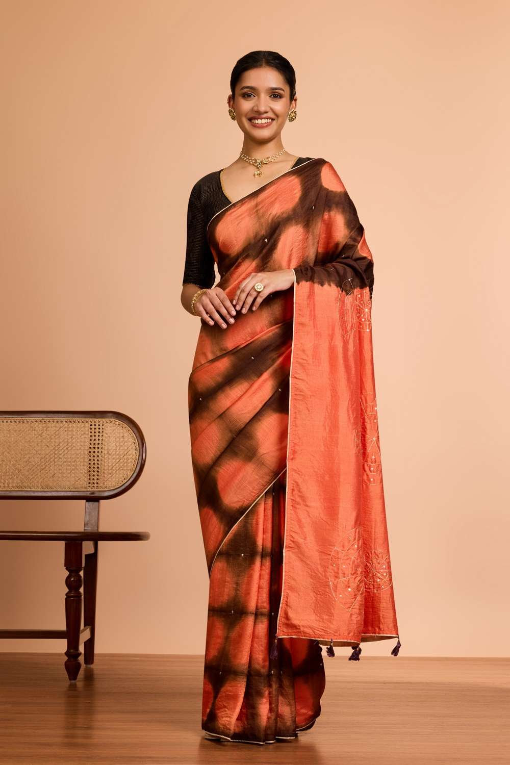 Orange Murshidabad Pure Silk Embroidered Saree image number null