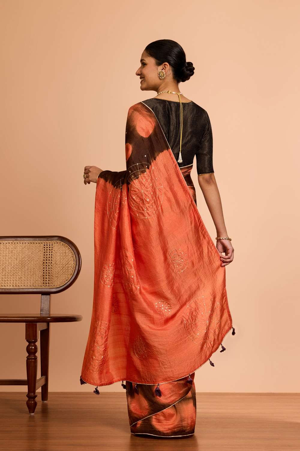 Orange Murshidabad Pure Silk Embroidered Saree image number null