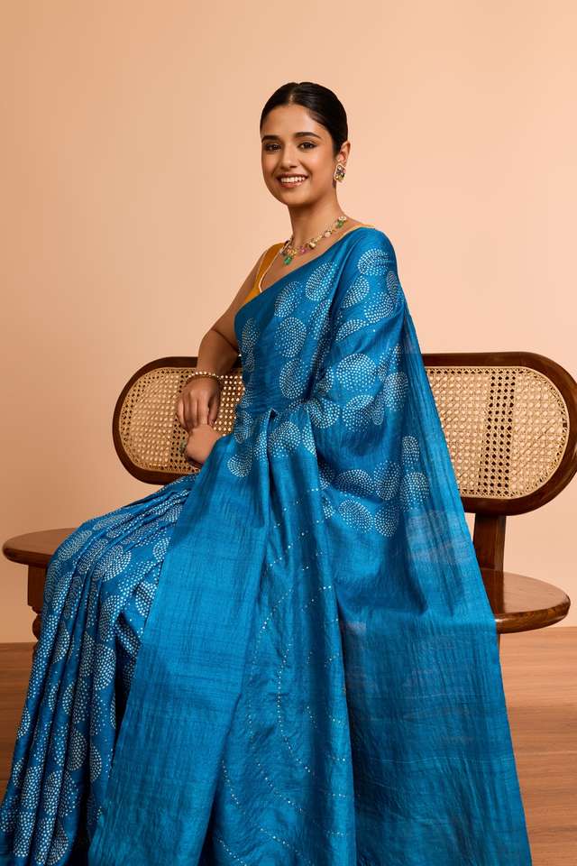 Blue Bengal Pure Tussar Silk Mukaish Saree image number