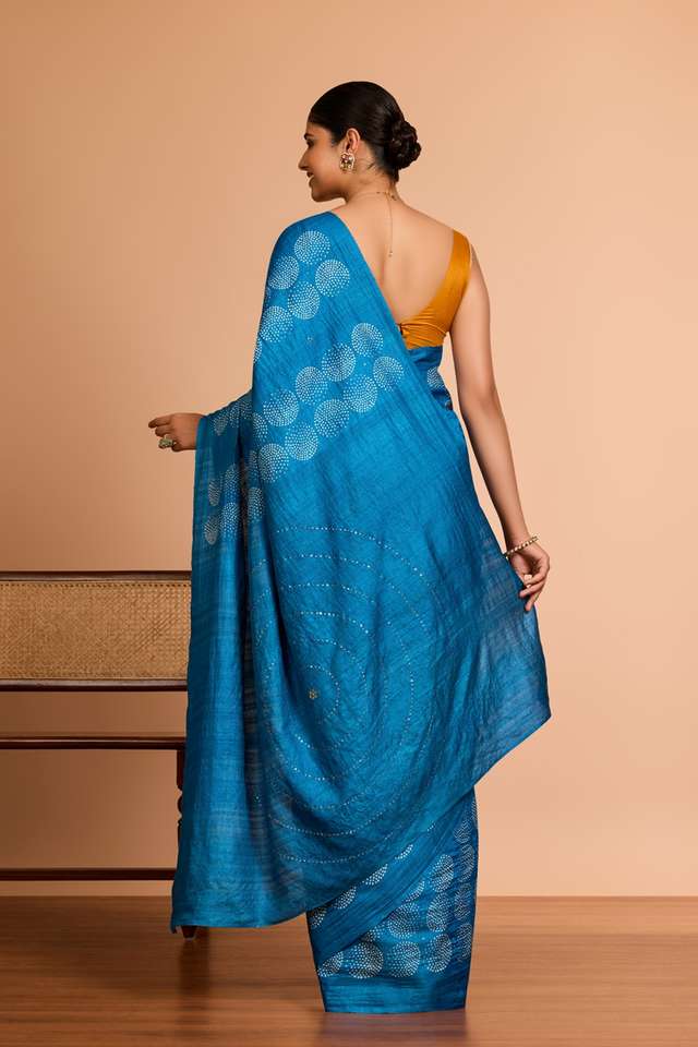 Blue Bengal Pure Tussar Silk Mukaish Saree thumbnail image number null