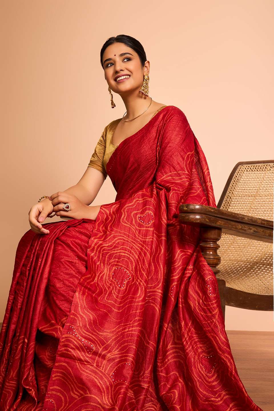 Red Batik Pure Tussar Silk Bengal Saree