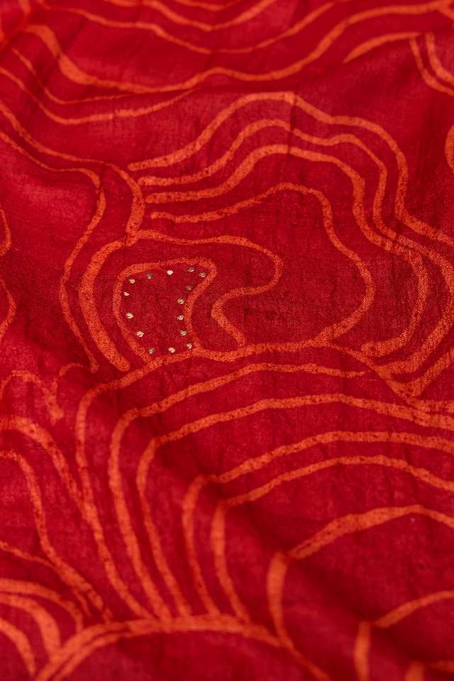 Red Batik Pure Tussar Silk Bengal Saree thumbnail image number null