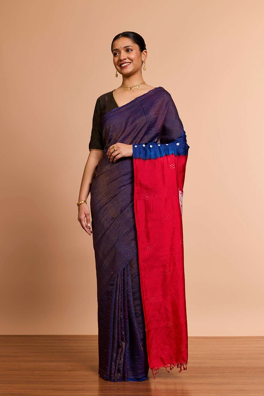 DarkBlue Bengal Pure Silk Tissue Mukaish Saree image number null
