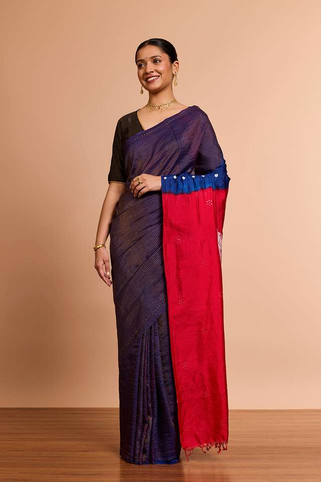 DarkBlue Bengal Pure Silk Tissue Mukaish Saree thumbnail image number null