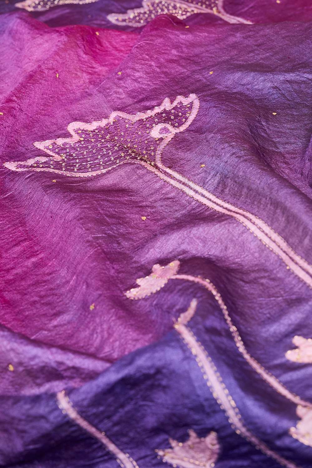Purple Bengal Pure Tussar Silk Hand Painted Saree image number null