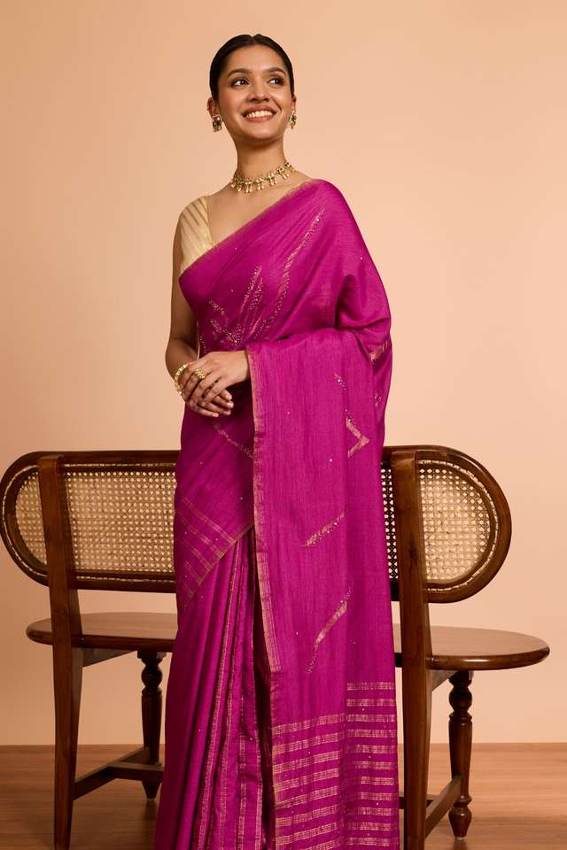 Pink Bengal Pure Tussar Cotton Jamdani Saree image number