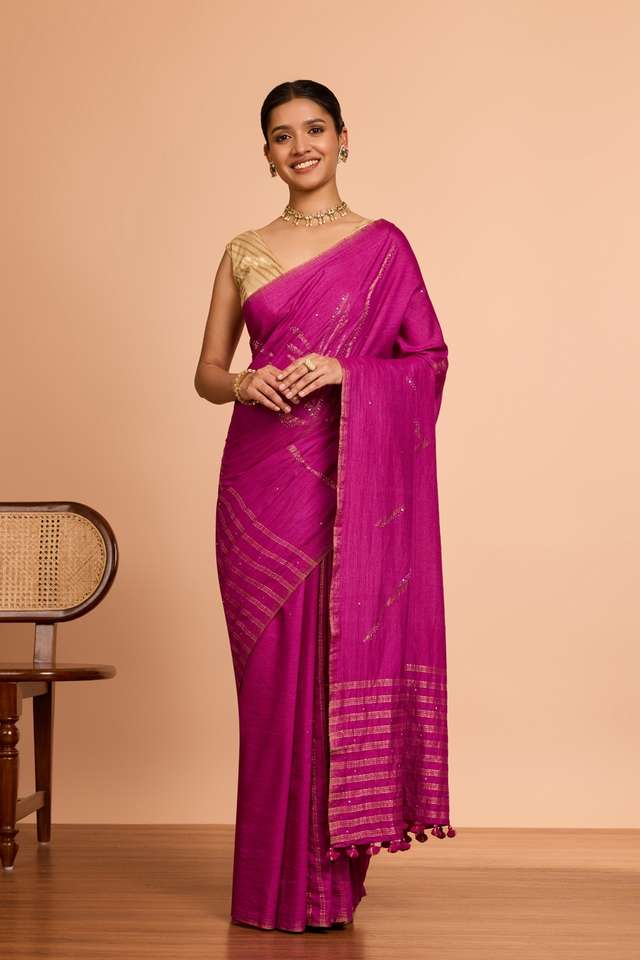 Pink Bengal Pure Tussar Cotton Jamdani Saree thumbnail image number null