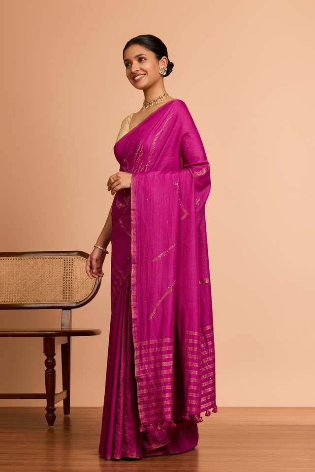 Pink Bengal Pure Tussar Cotton Jamdani Saree thumbnail image number null