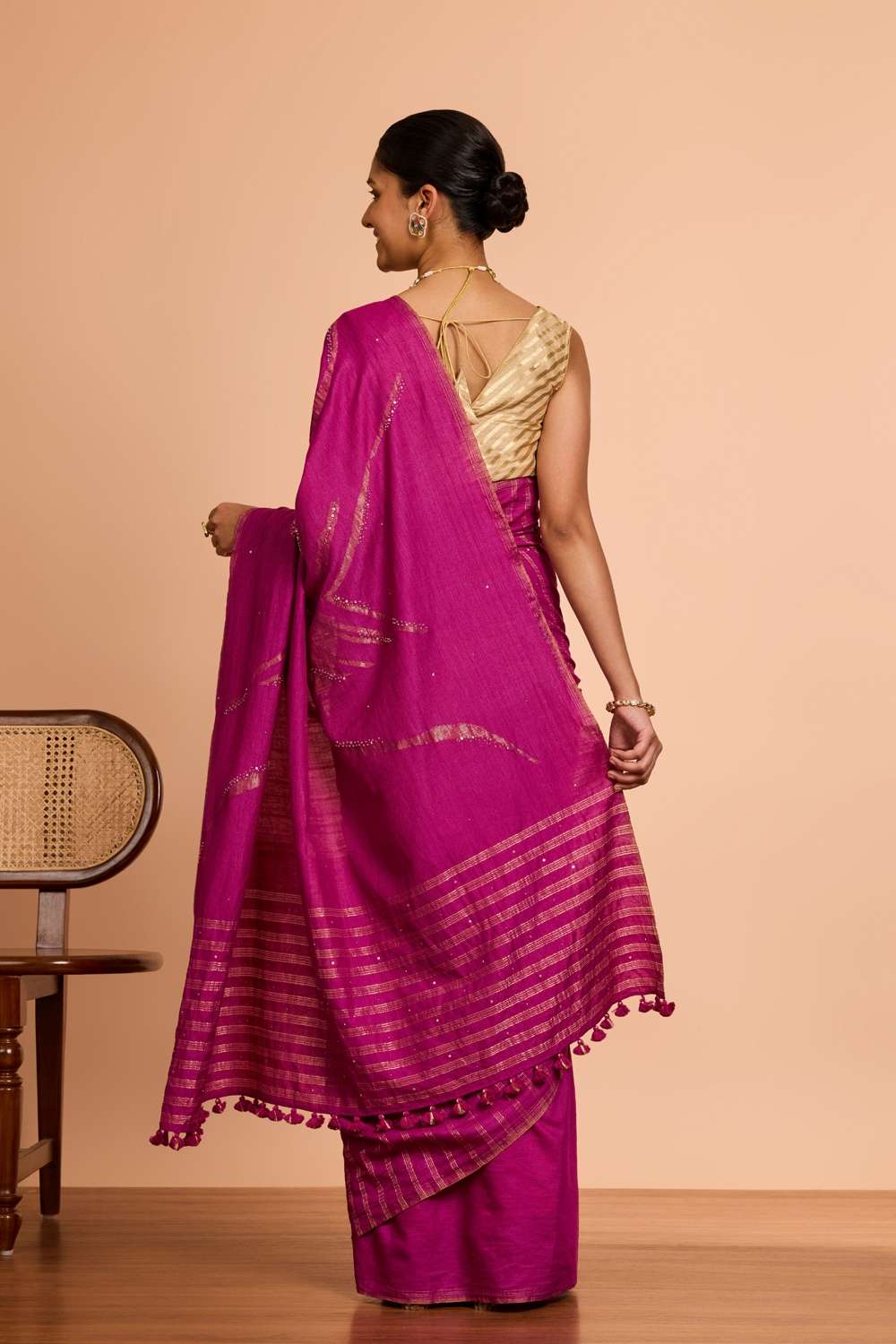 Pink Bengal Pure Tussar Cotton Jamdani Saree image number null