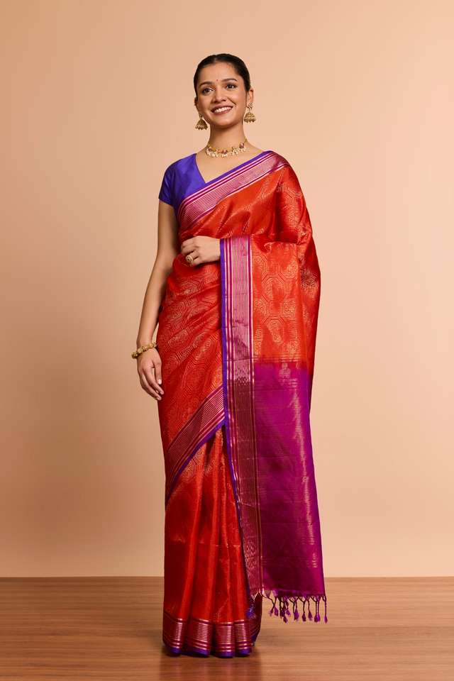 Dark Orange Woven Soft Pure Silk Saree thumbnail image number null