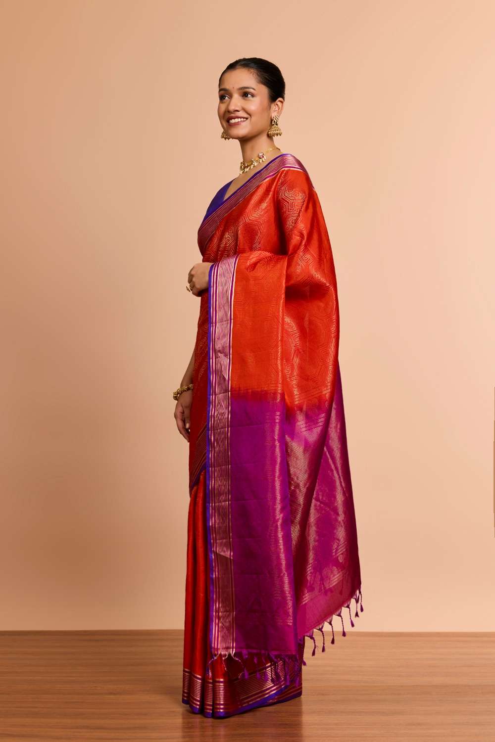 Dark Orange Woven Soft Pure Silk Saree image number null