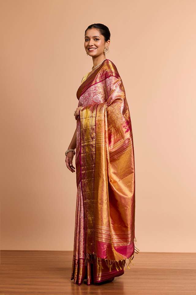 Light Pink Kanjeevaram Pure Silk Tissue Brocade Saree thumbnail image number null