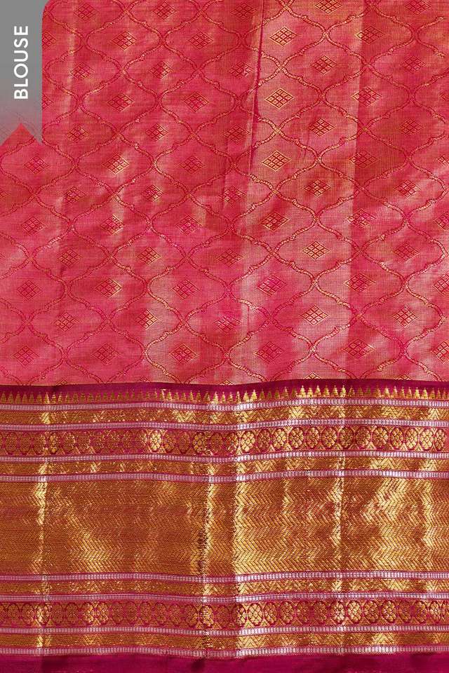 Light Pink Kanjeevaram Pure Silk Tissue Brocade Saree thumbnail image number null