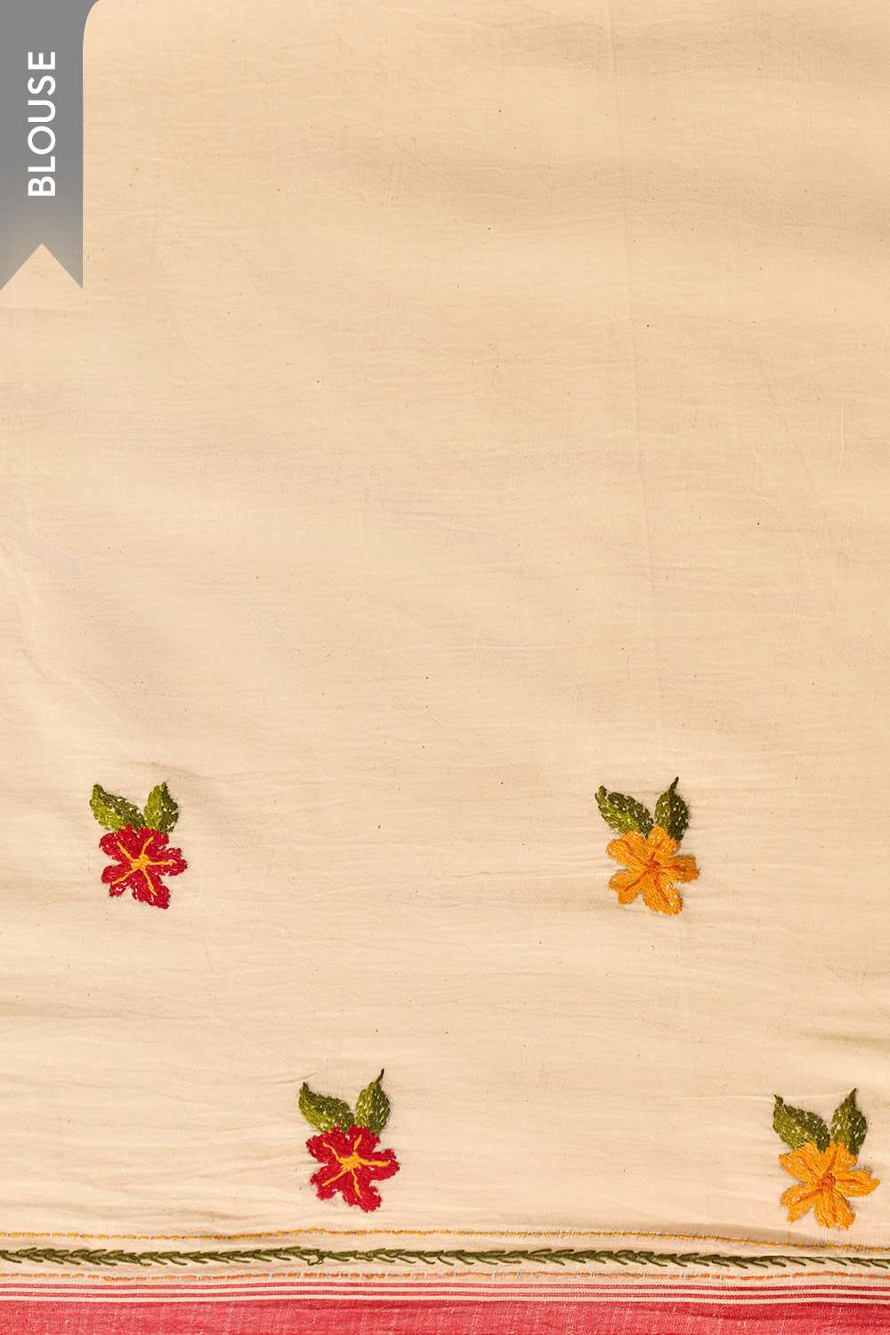 Off White Bengal Pure Cotton Kantha Embroidered Saree image number null