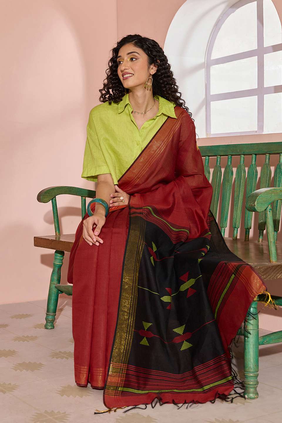 Dark Red Woven Silk Viscose Bhagalpur Saree