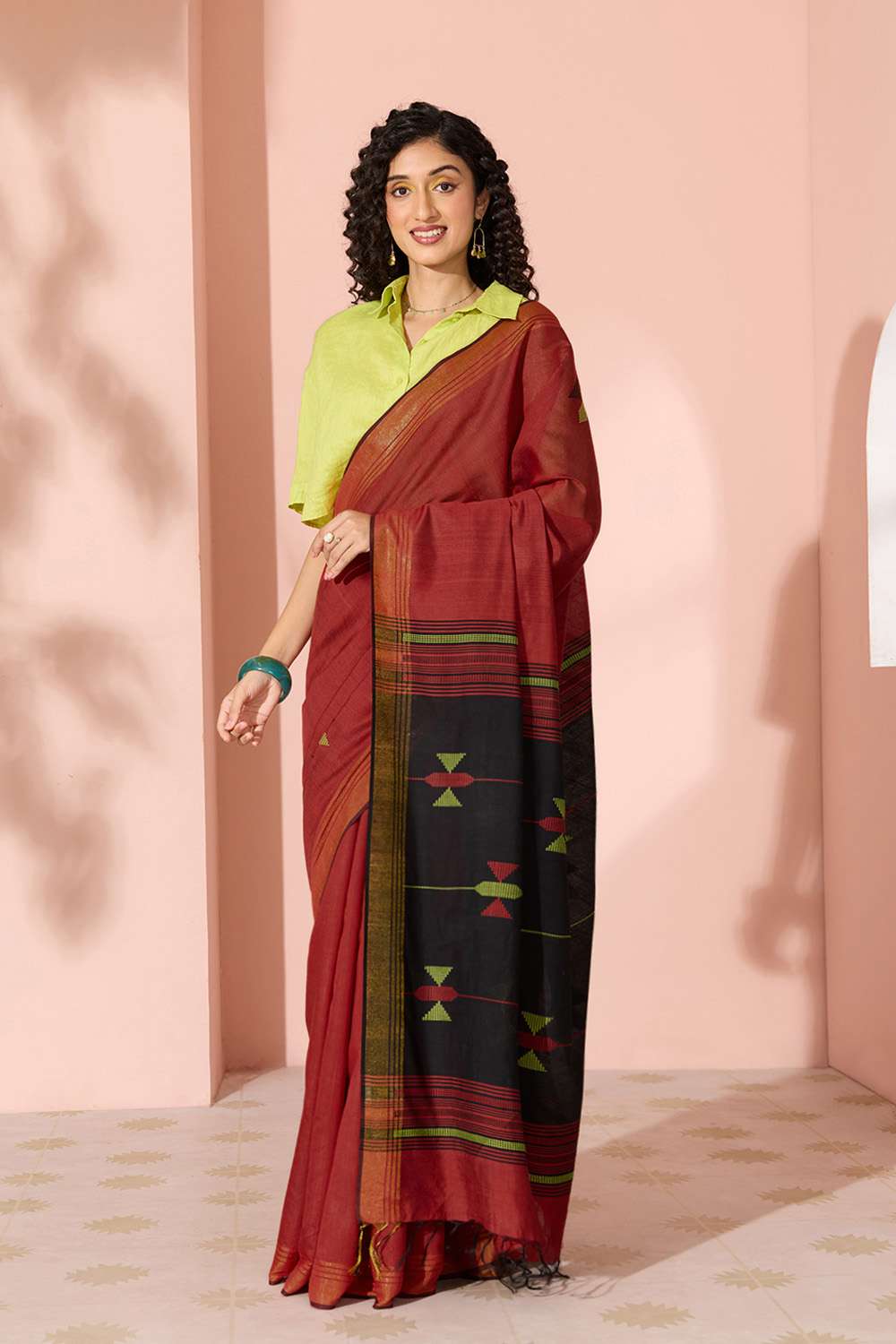 Dark Red Woven Silk Viscose Bhagalpur Saree image number null