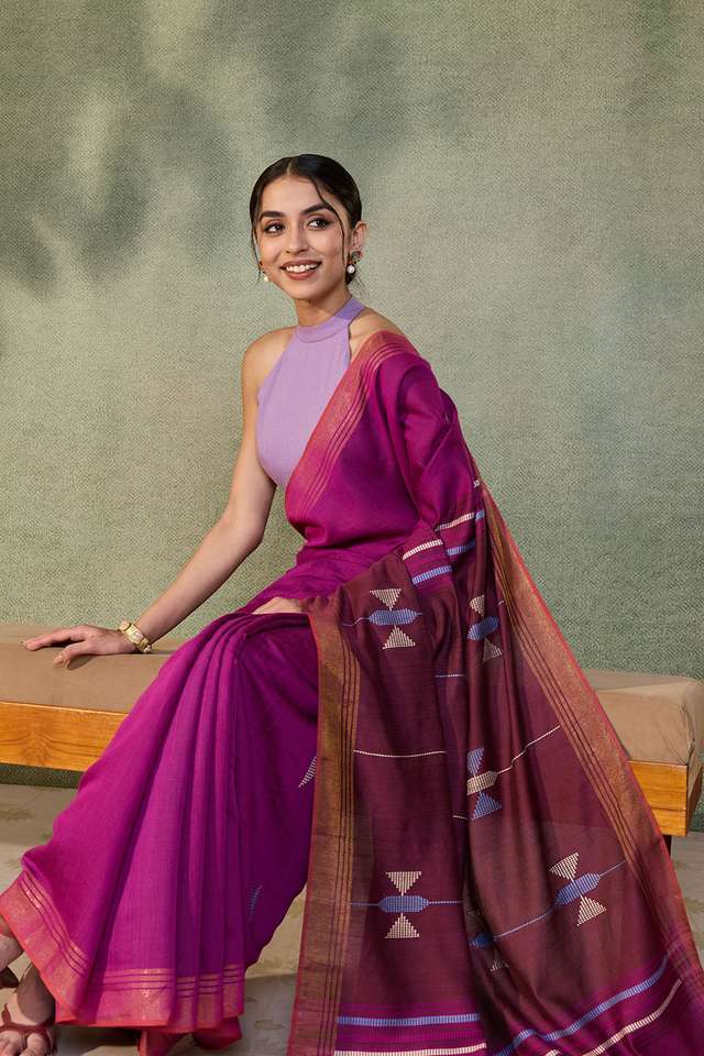 Purple Bhagalpur Woven Silk Viscose Saree image number