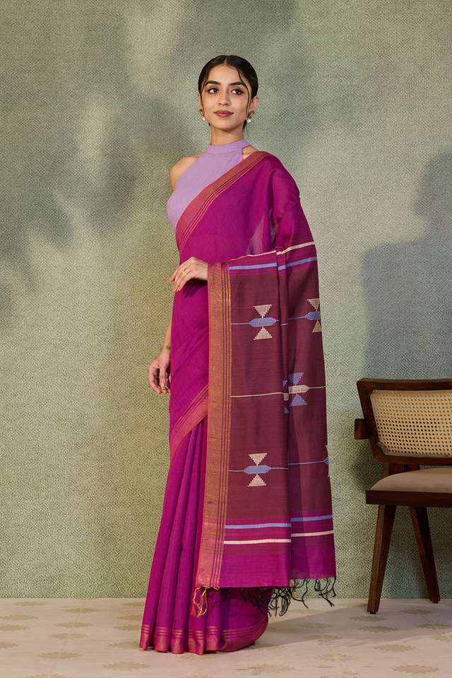 Purple Bhagalpur Woven Silk Viscose Saree thumbnail image number null