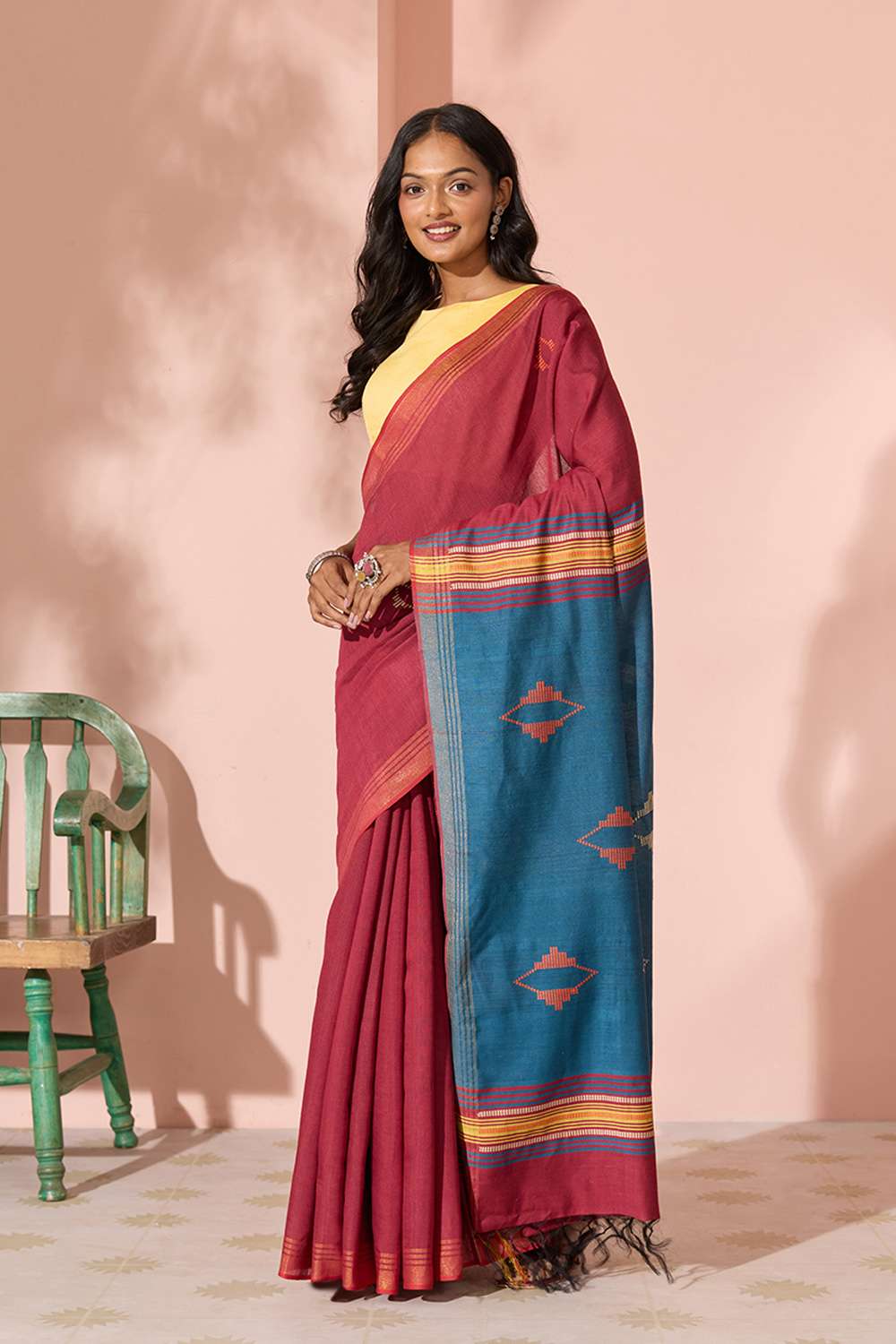 Dark Red Woven Silk Viscose Bhagalpur Saree image number null