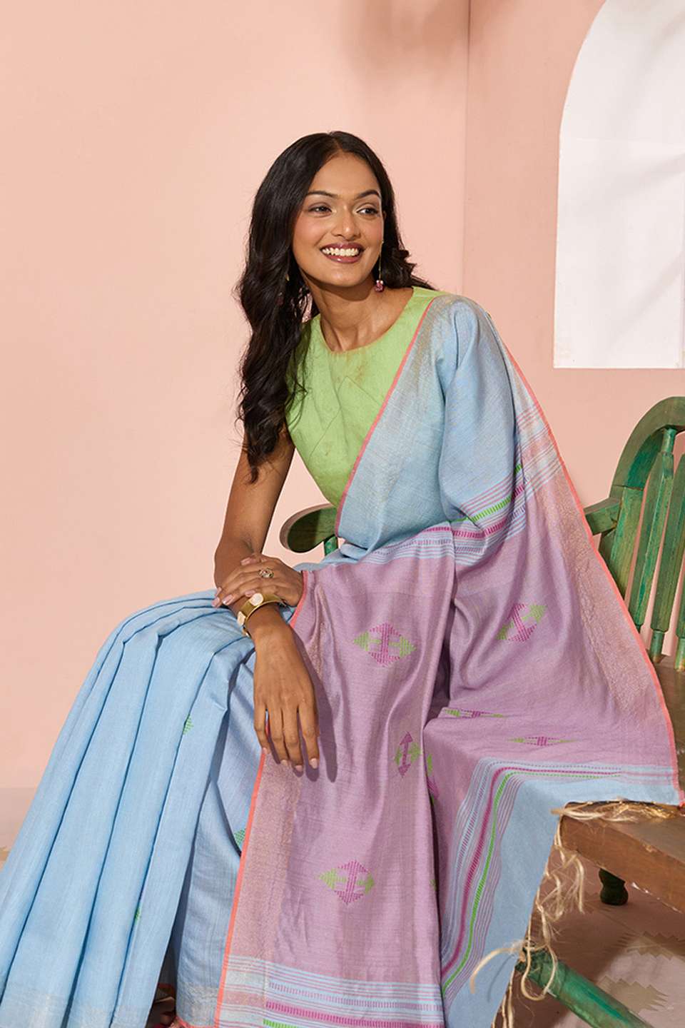 Light Blue Woven Silk Viscose Bhagalpur Saree