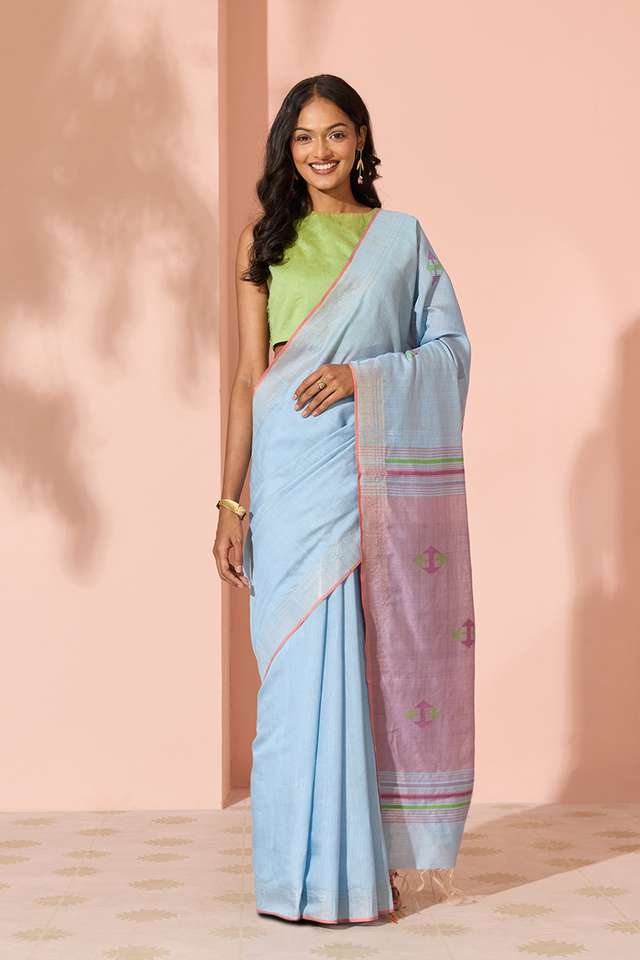 Light Blue Woven Silk Viscose Bhagalpur Saree thumbnail image number null