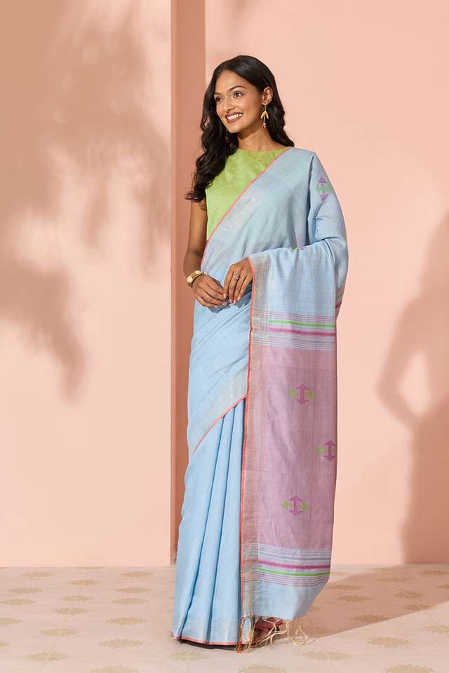 Light Blue Woven Silk Viscose Bhagalpur Saree thumbnail image number null