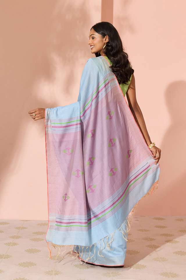 Light Blue Woven Silk Viscose Bhagalpur Saree thumbnail image number null
