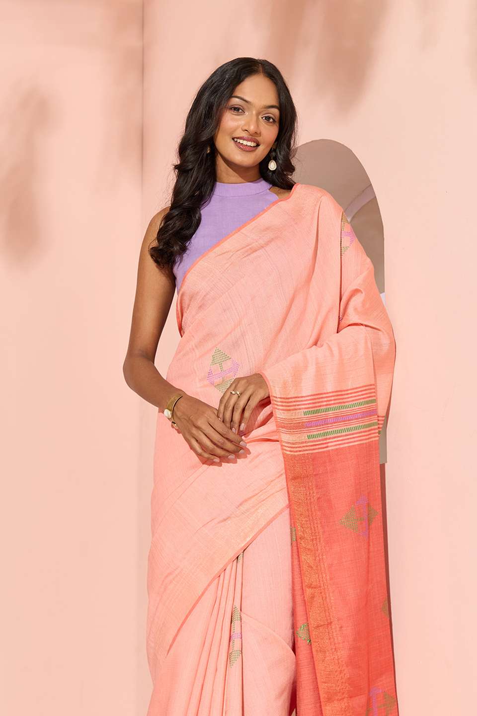Light Pink Woven Silk Viscose Bhagalpur Saree