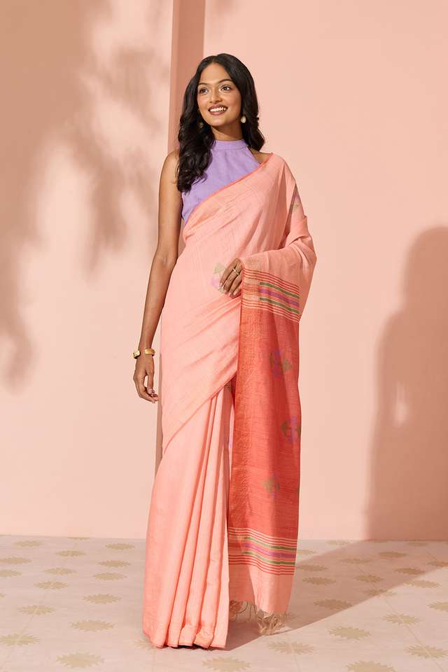 Light Pink Woven Silk Viscose Bhagalpur Saree thumbnail image number null