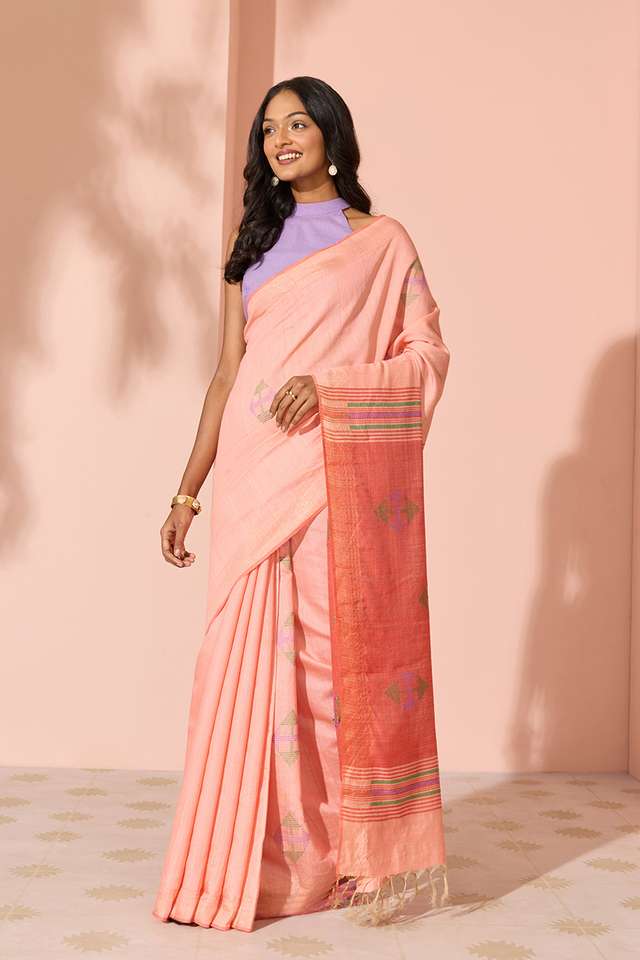 Light Pink Woven Silk Viscose Bhagalpur Saree thumbnail image number null