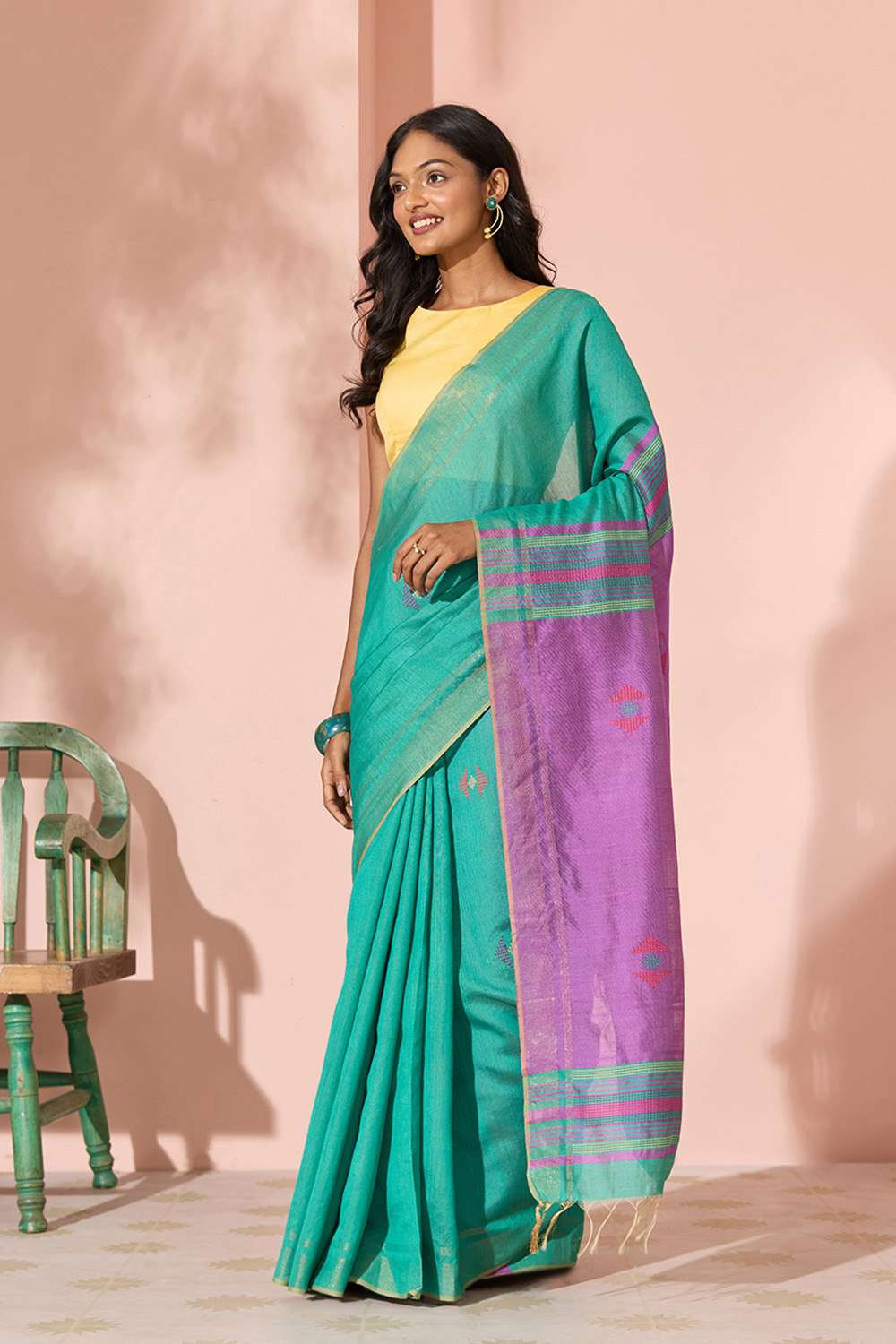 Dark Green Woven Silk Viscose Bhagalpur Saree image number null