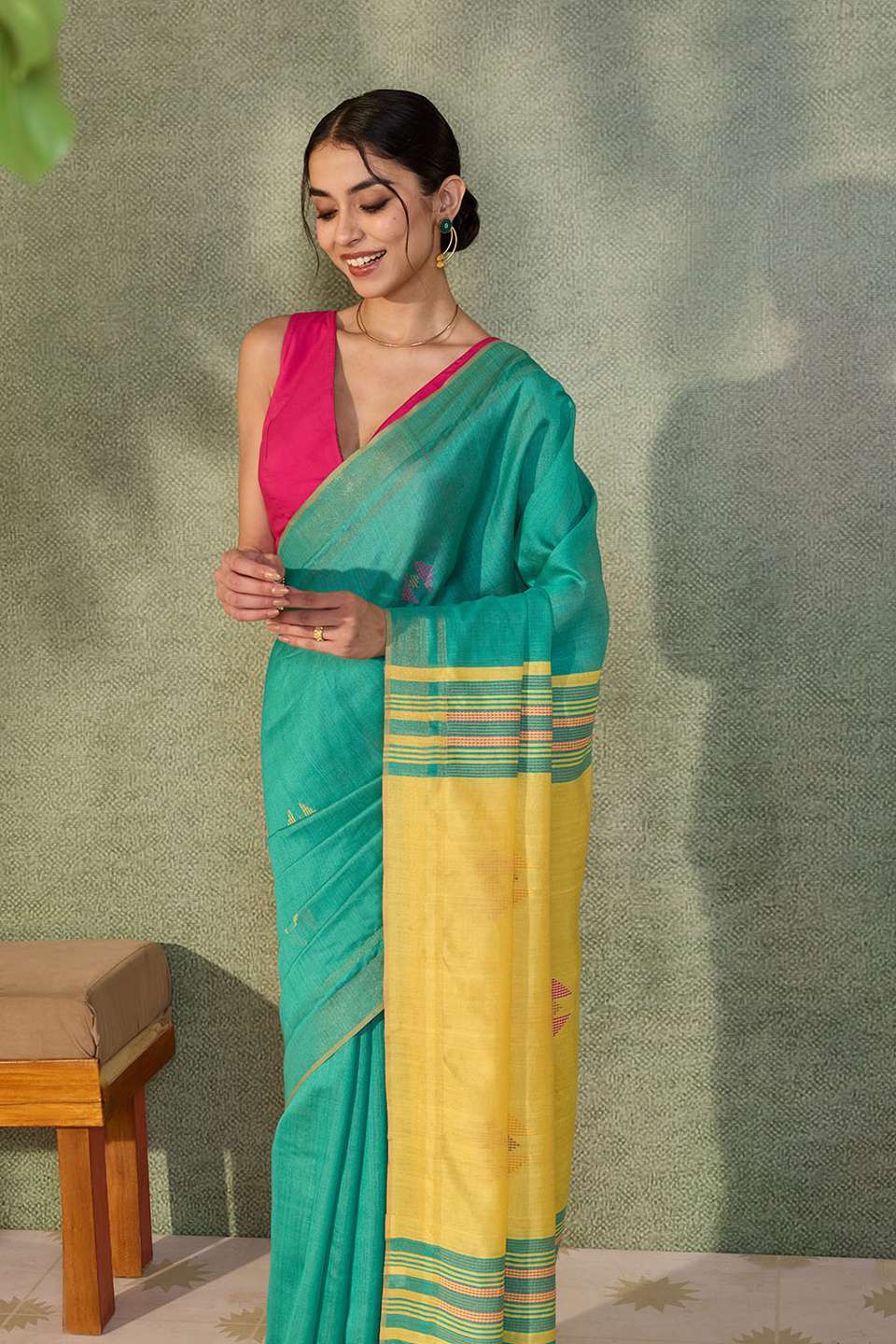 Dark Green Bhagalpur Woven Silk Viscose Saree