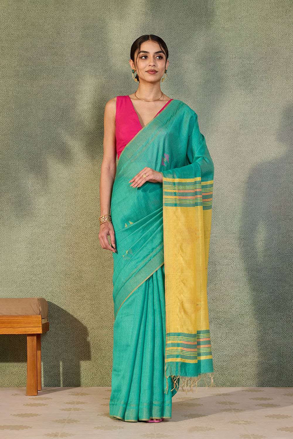 Dark Green Bhagalpur Woven Silk Viscose Saree image number null