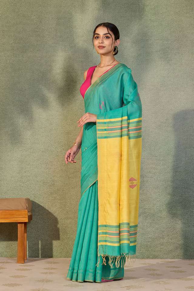 Dark Green Bhagalpur Woven Silk Viscose Saree thumbnail image number null